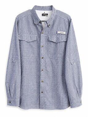 Habit Fishing Shirt Vented Gingham Check Navy Long Sleeve Solar Factor Size XL